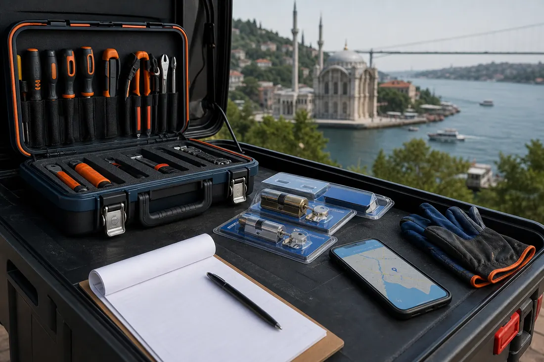 Organize çilingir ekipmanı ve fiyat kayıt hazırlığı
